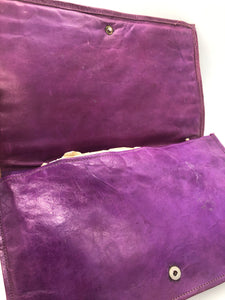 Violet Vintage Leather Handwoven Clutch