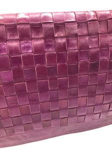 Violet Vintage Leather Handwoven Clutch